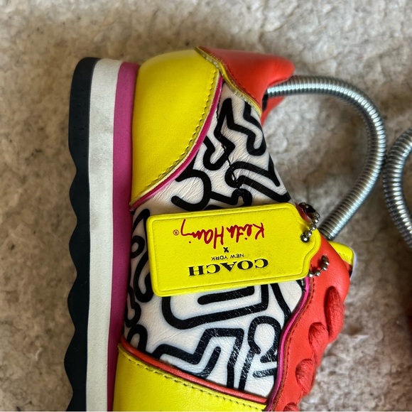 Coach: x Keith Haring Lace Up Yellow, Orange, Pink, Black White People Sneakers - Picture 8 of 16